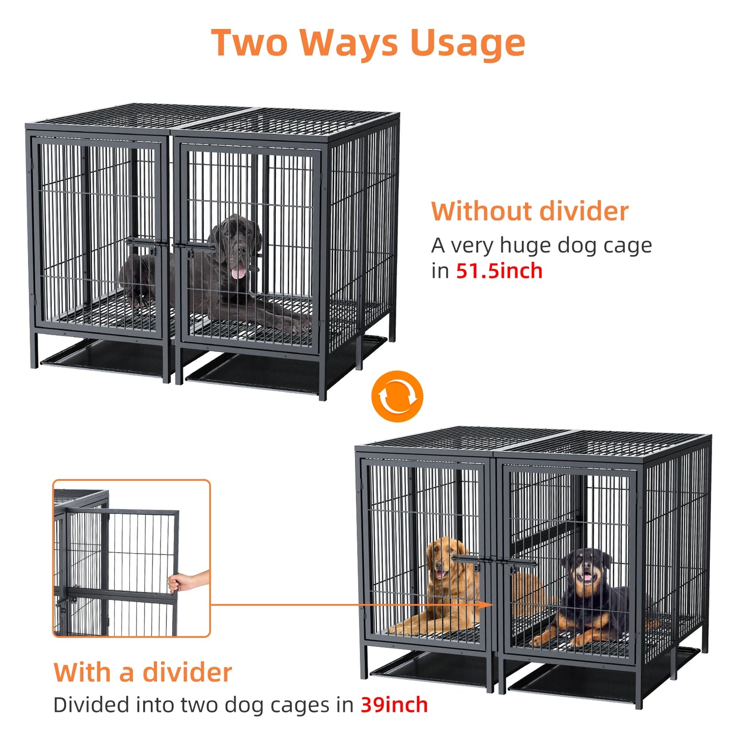 Jumbo XXL Large double door Dog Cage Heavy Duty Metal  with Steel Lock and Removable Trays