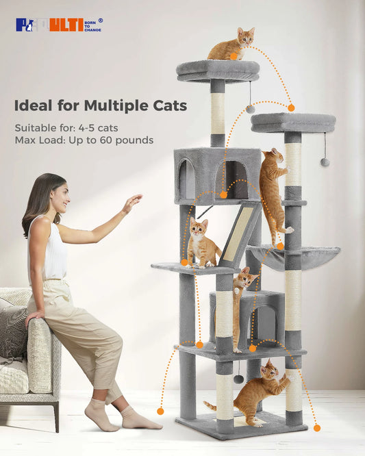 Large Cat Tree for Indoor Cats , Multi-Level Plush with Natural Sisal Scratching Post Condos Perches Hammock