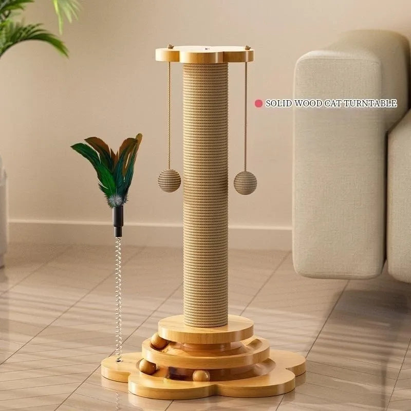 Solid Wood Cat Turntable Stick  Balls Durable Sisal Scratching Board