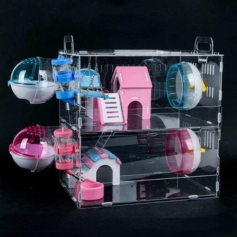 Acrylic Hamster Cage Transparent Double Villa