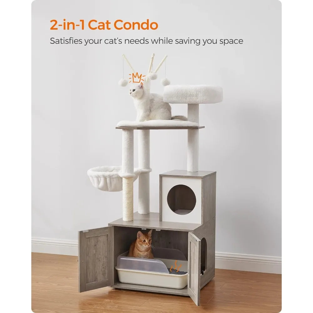 Cat Tree with Litter Box Furniture Hidden Enclosure