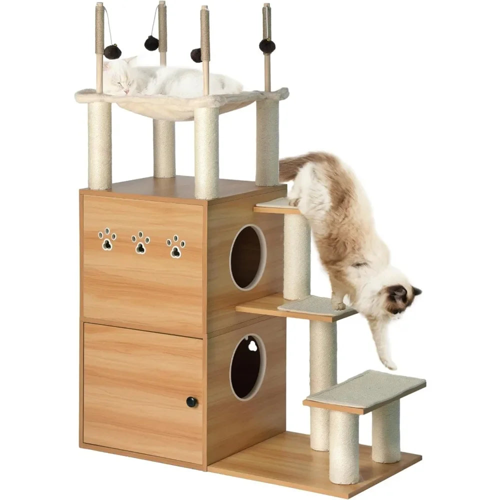 Modern Cat Tree With Litter Box Enclosure