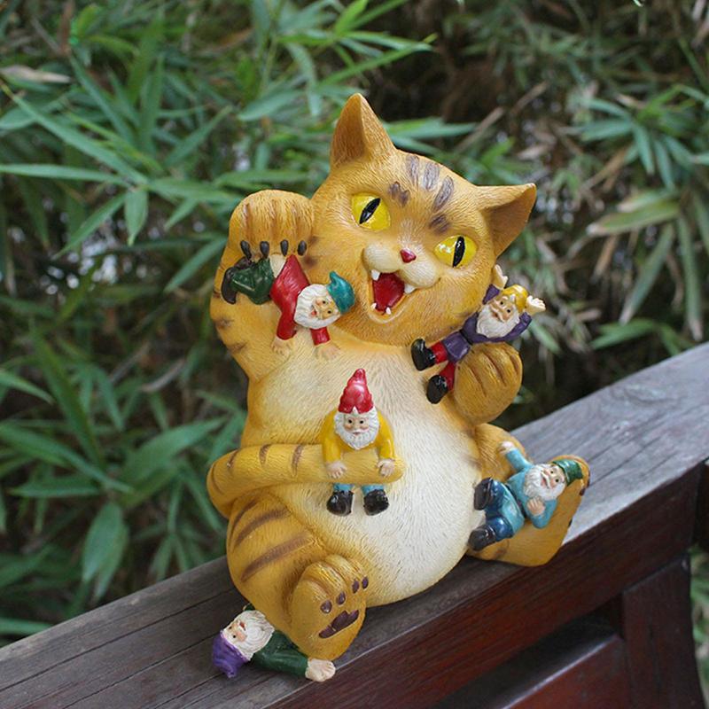 Funny Cat Eat Gnomes Garden Art For Garden Decor - skipjackltd