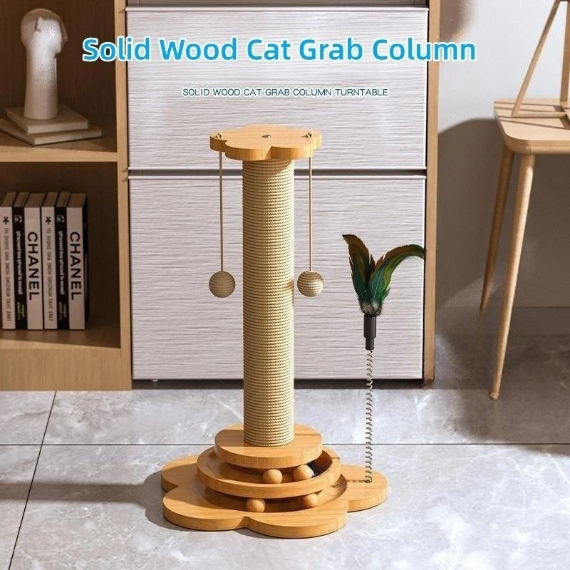 Solid Wood Cat Turntable Stick  Balls Durable Sisal Scratching Board