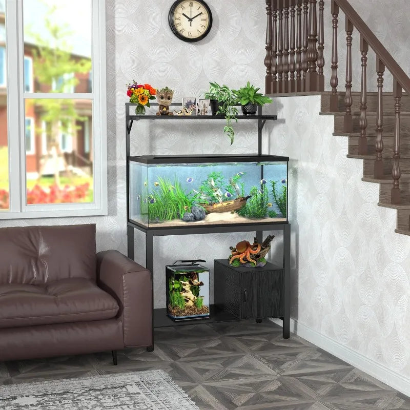 40-50 Gallon Fish Tank Stand with Plant Shelf Metal Aquarium Stand with Cubby Storage