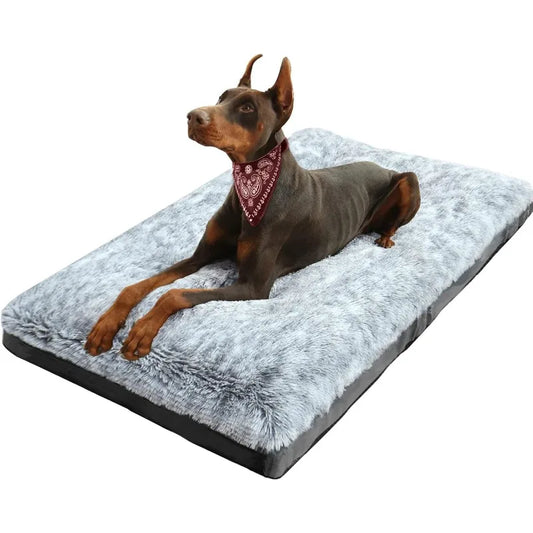 XL Dog Bed Deluxe Cozy Plush for Crates, Washable, 42 x 28 x 3 Inches, Grey