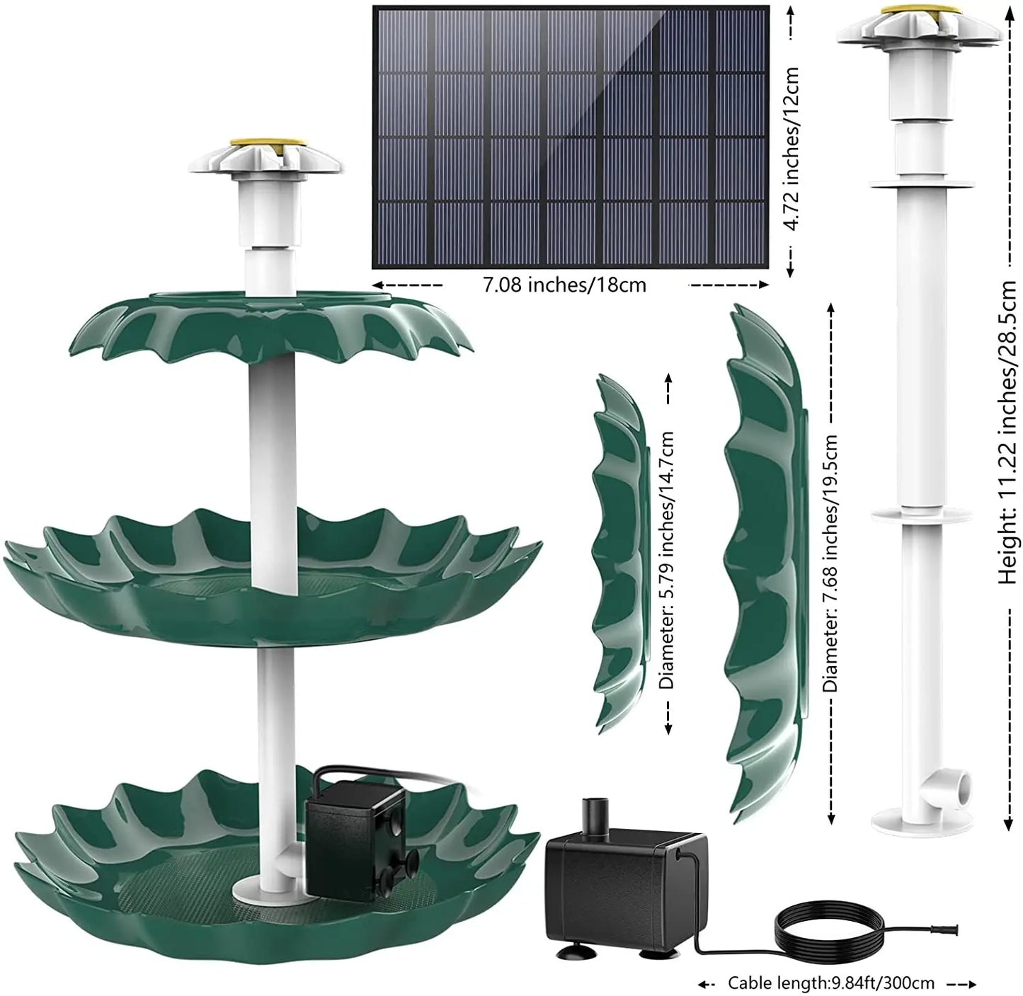 3 Tiered Bird Bath with Solar Pump Solar Fountain