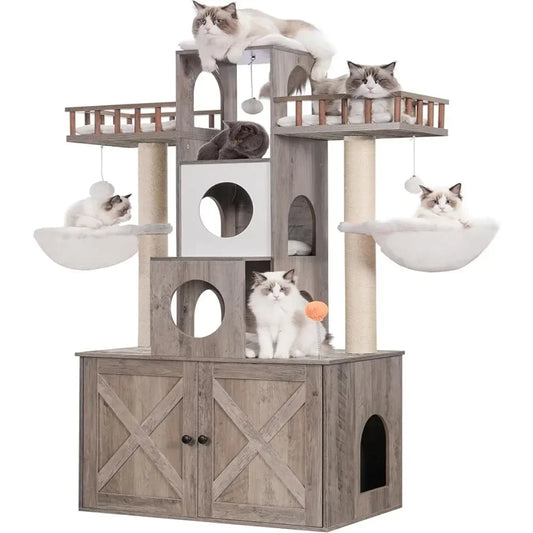 Cat Tree With Litter Box Enclosure for Indoor Big Cat Tower