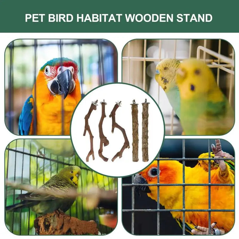 Natural Wooden Parrots Cage Perch Toys