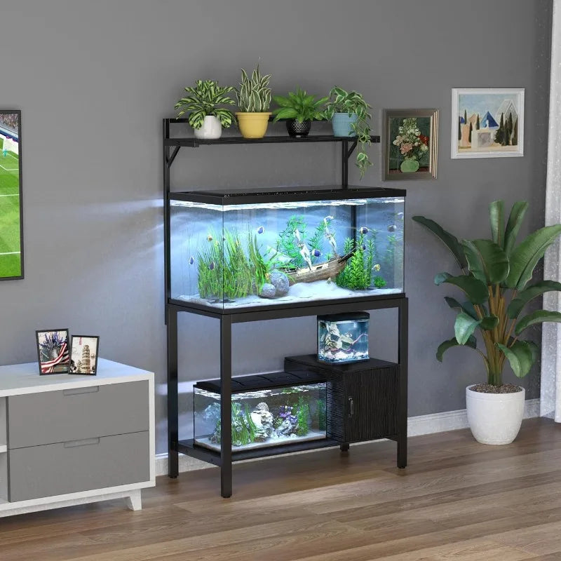 40-50 Gallon Fish Tank Stand with Plant Shelf Metal Aquarium Stand with Cubby Storage