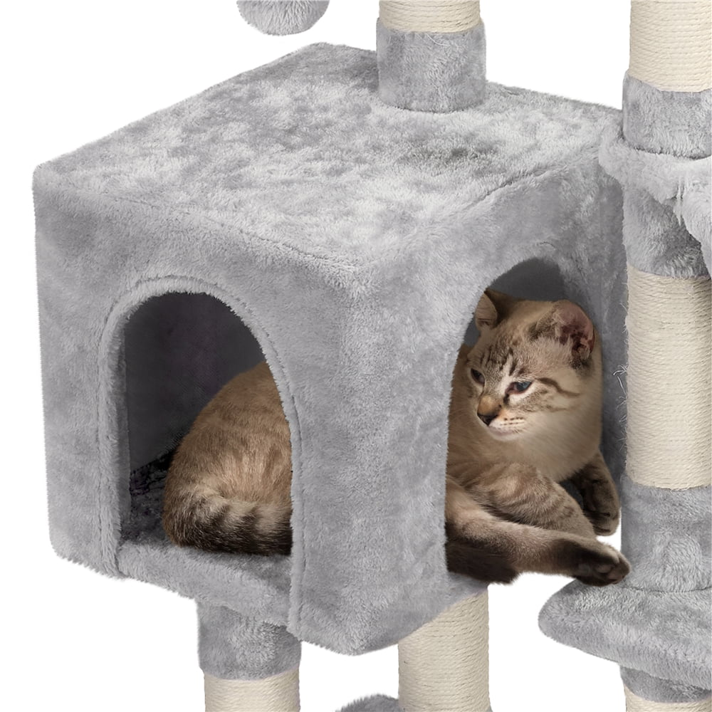 SMILE MART 4-Level Cat Tree Condo with Plush Perch, Light Gray