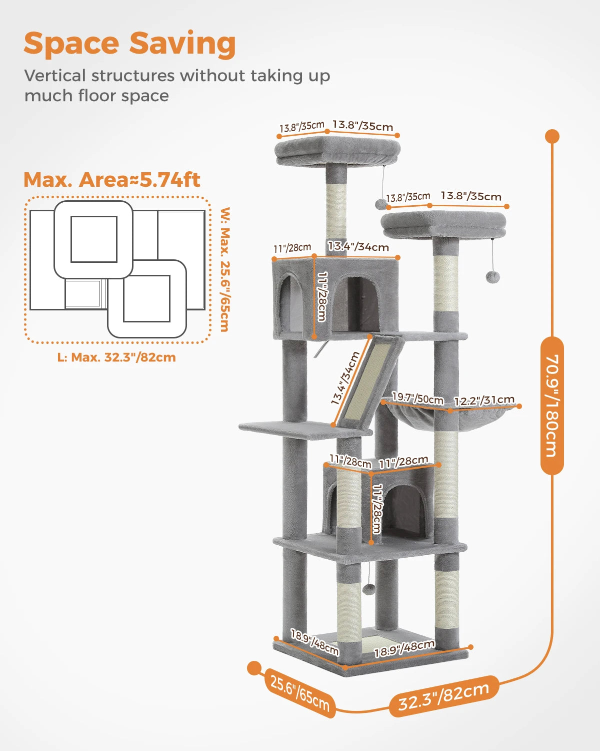 Large Cat Tree for Indoor Cats , Multi-Level Plush with Natural Sisal Scratching Post Condos Perches Hammock