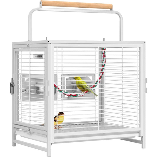 19 Inch Wrought Iron Bird Travel Carrier Cage. White