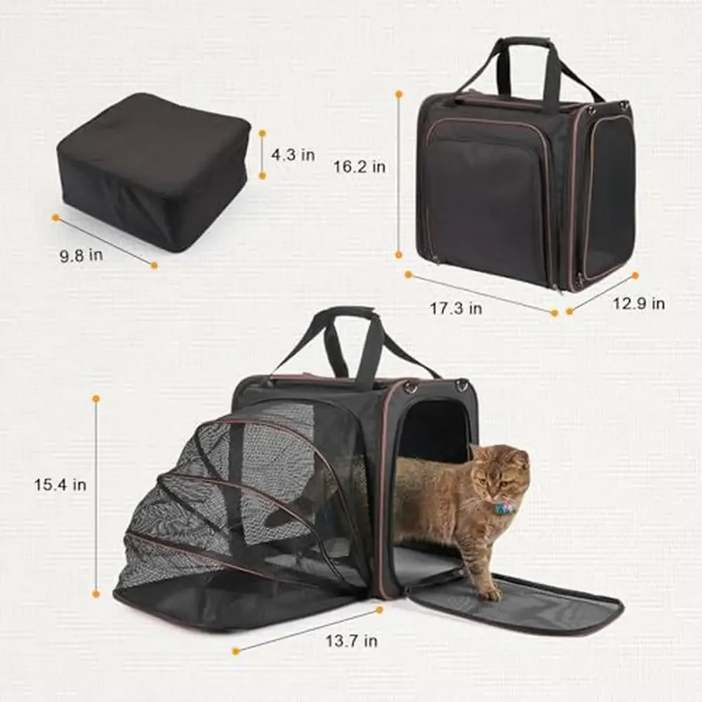 Expandable Cat Travel Carrier with Leak-Proof Litter Box