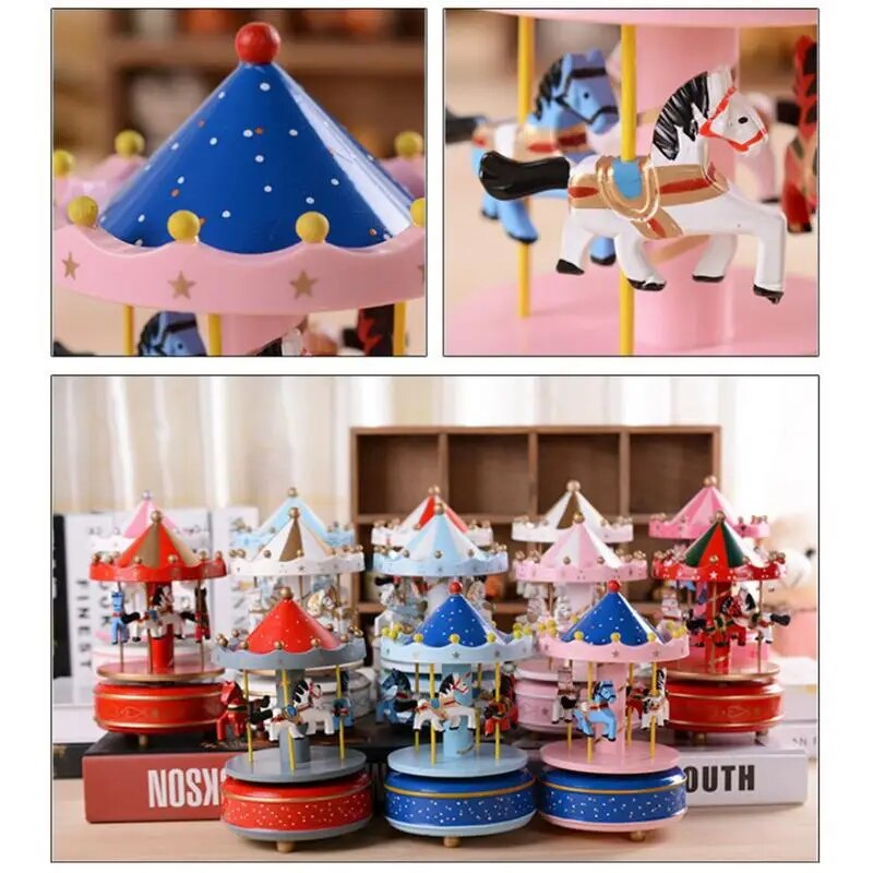 6 Colors Wooden Music Box carousel