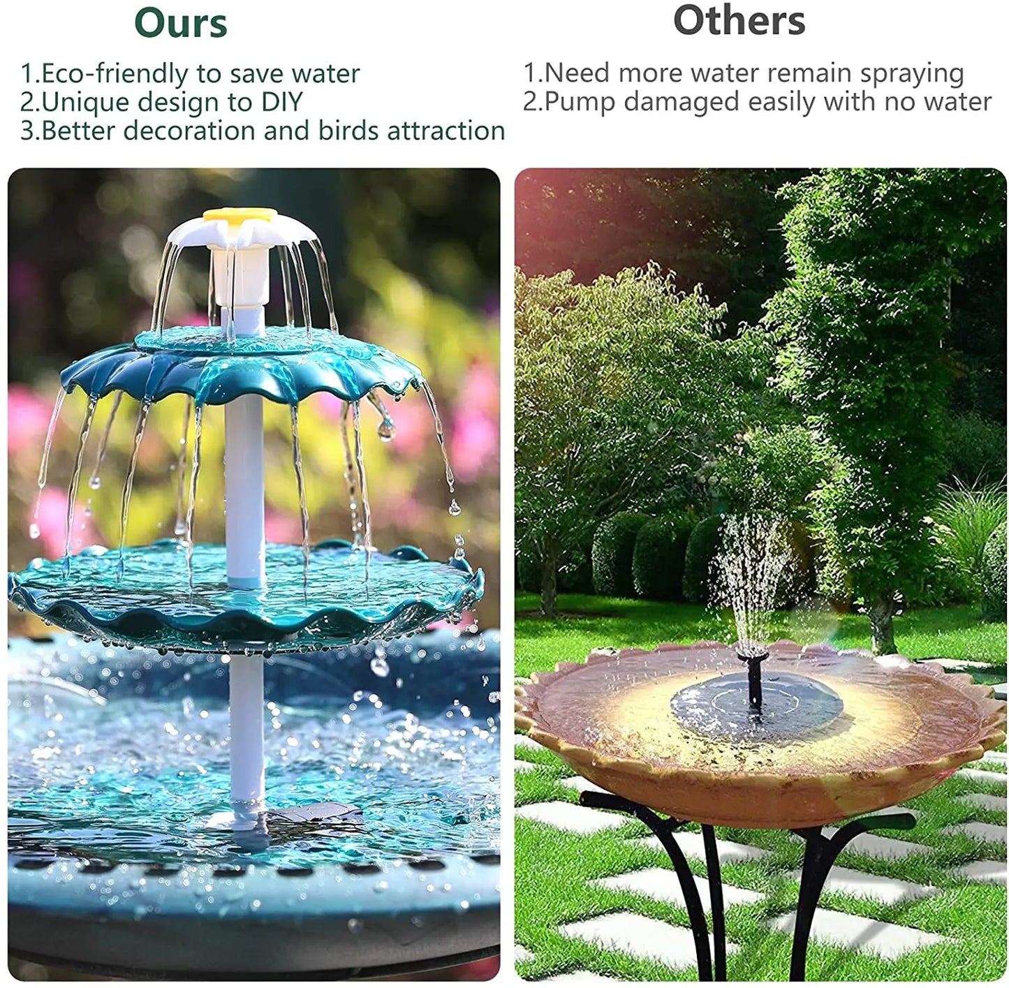 3 Tiered Bird Bath with Solar Pump Solar Fountain