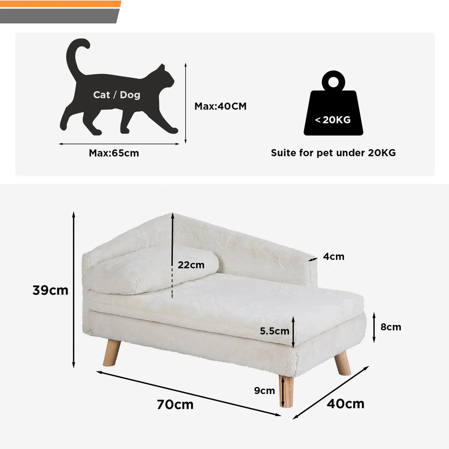 Elevated Pet Bed Solid Wood Leg Dog or Cat Sofa