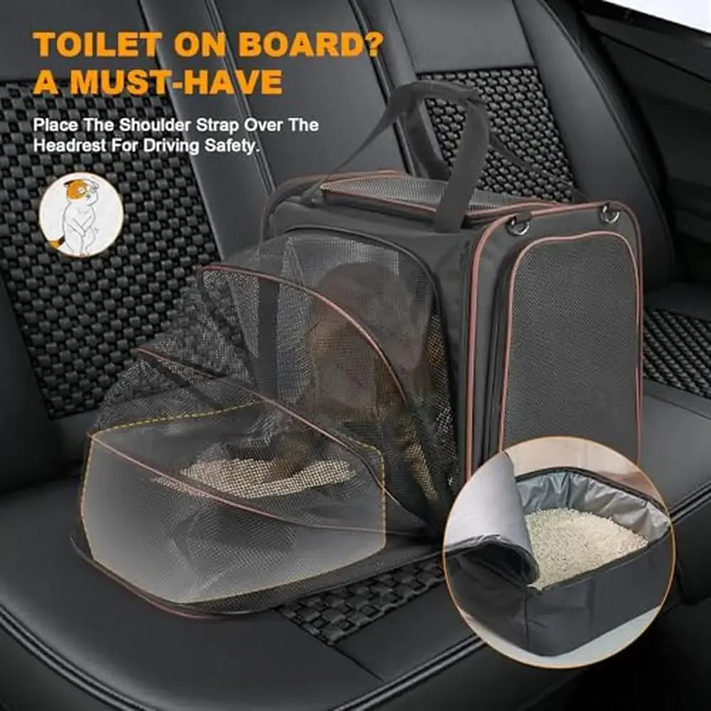 Expandable Cat Travel Carrier with Leak-Proof Litter Box