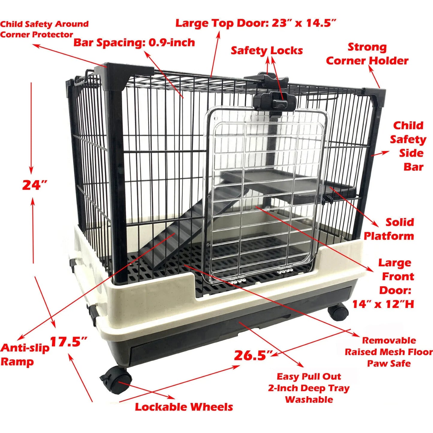 US Indoor 2-Floors Guinea Pig Rabbit Bunny Ferret Kitten Rolling Cage Hutch House