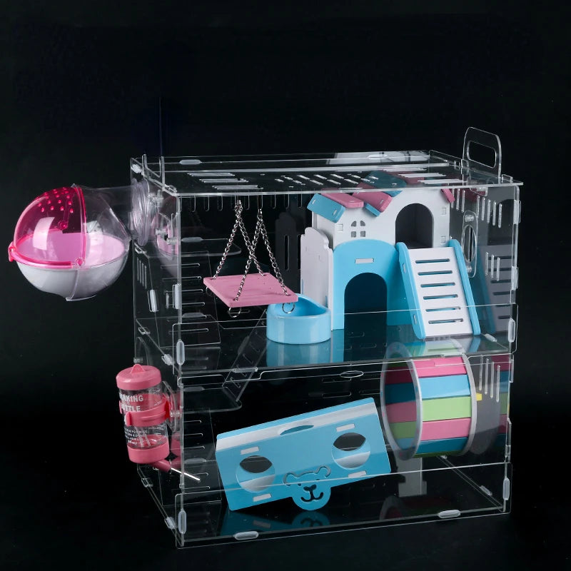 Acrylic Hamster Cage Transparent Double Villa