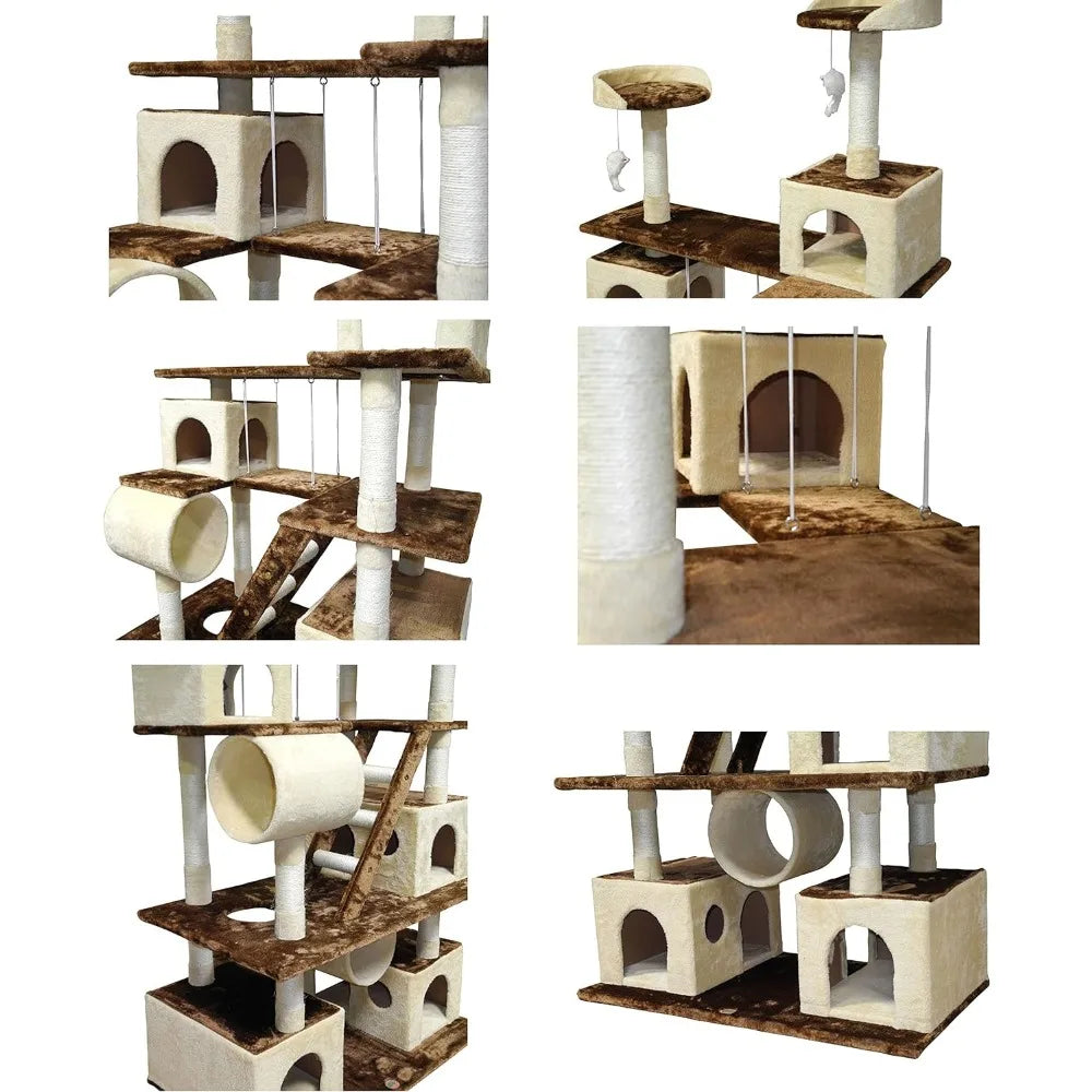 Huge 87" Tall Cat Tree House Climber Furniture with Swing Posts