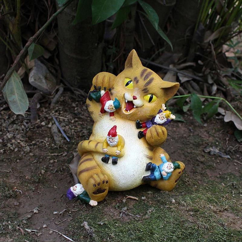 Funny Cat Eat Gnomes Garden Art For Garden Decor - skipjackltd