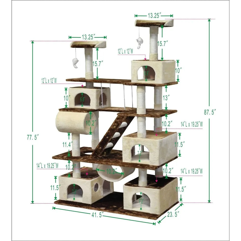 Huge 87" Tall Cat Tree House Climber Furniture with Swing Posts