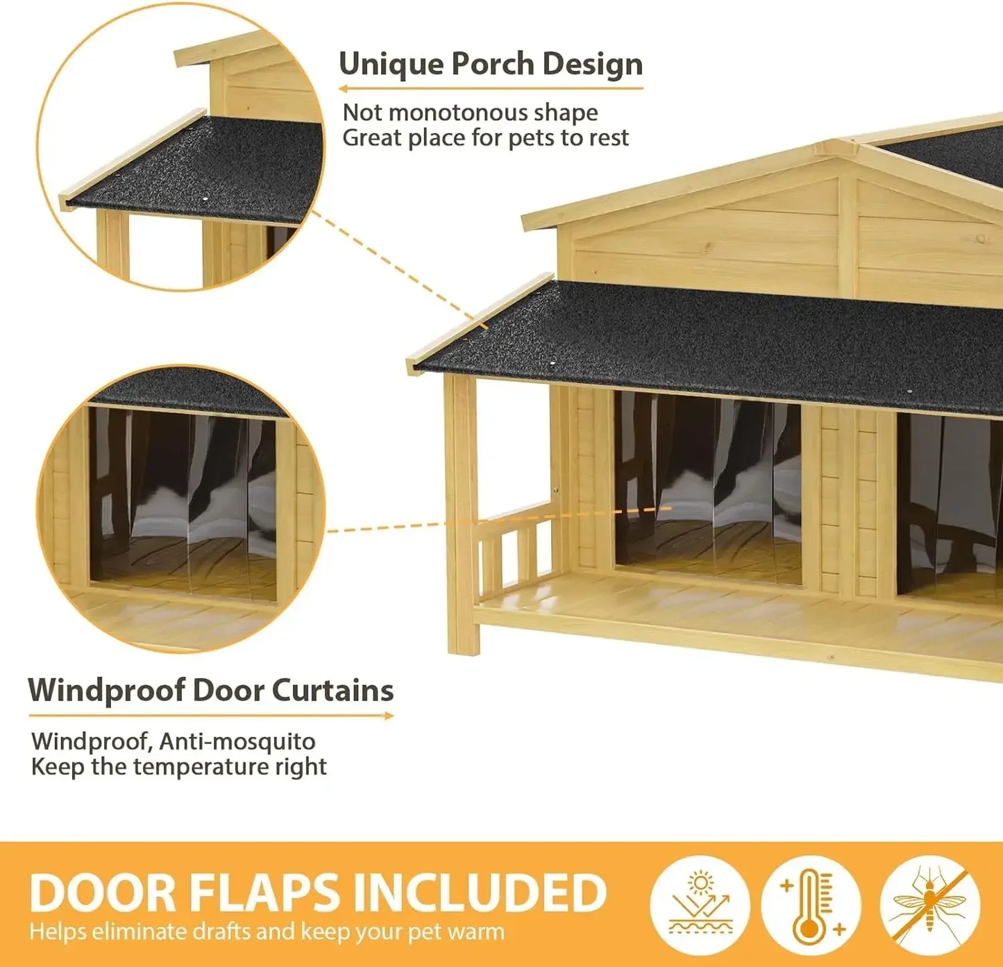 47.2"Wooden Outdoor and Indoor Dog House, Log Cabin Style with Porch,Elevated Floor, 2 Doors