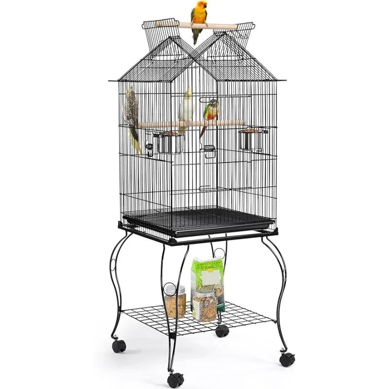 57-Inch Rolling Open Top Roof Bird Cage for Mid-Sized Parrots and Cockatiels