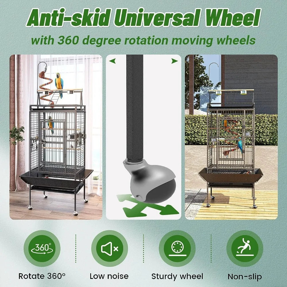 82 Inch Bird Flight Cage With Rolling Stand & Bottom Tray