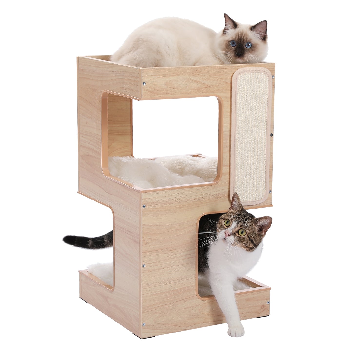 Modern Cat Tree Board Furniture Bed 3 Levels Spacious Top Scratching Pad