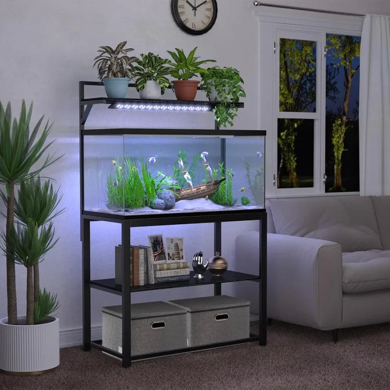 40-50 Gallon Fish Tank Stand with Plant Shelf Metal Aquarium Stand with Cubby Storage