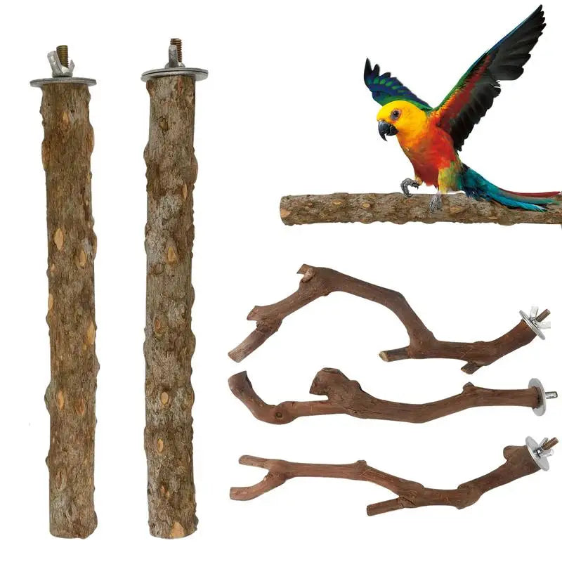 Natural Wooden Parrots Cage Perch Toys