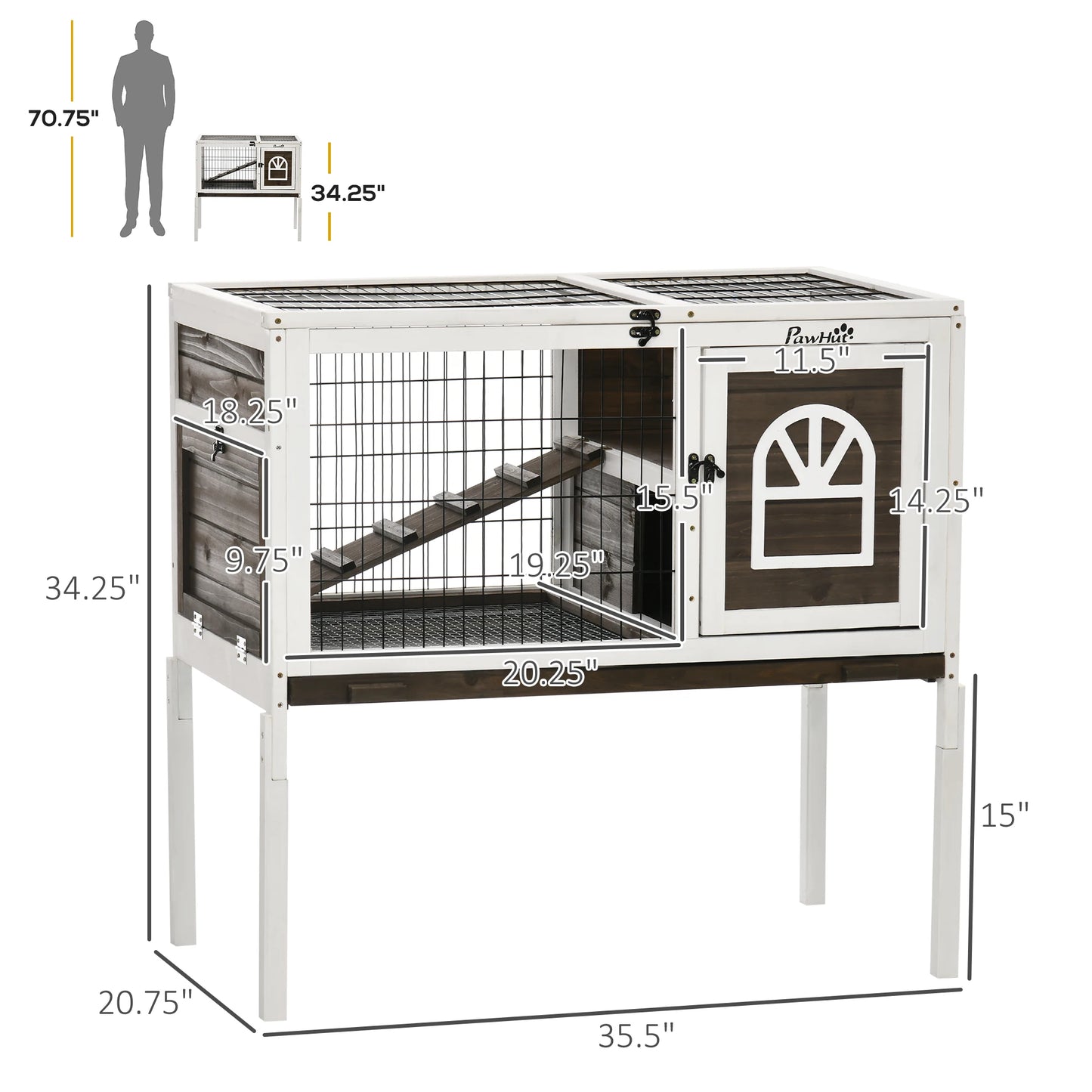 Wooden Rabbit Hutch Easy Get in Out Construction Sturdy with Ladder Lockable Door