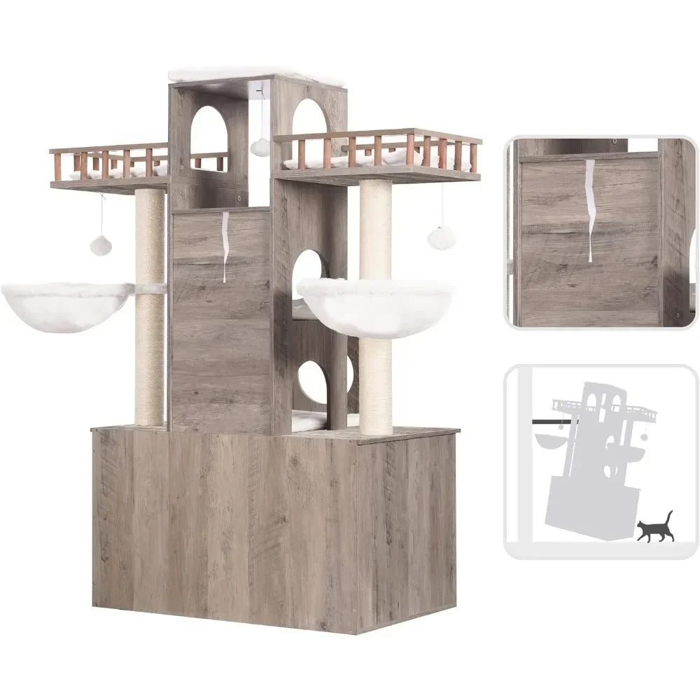 Cat Tree With Litter Box Enclosure for Indoor Big Cat Tower