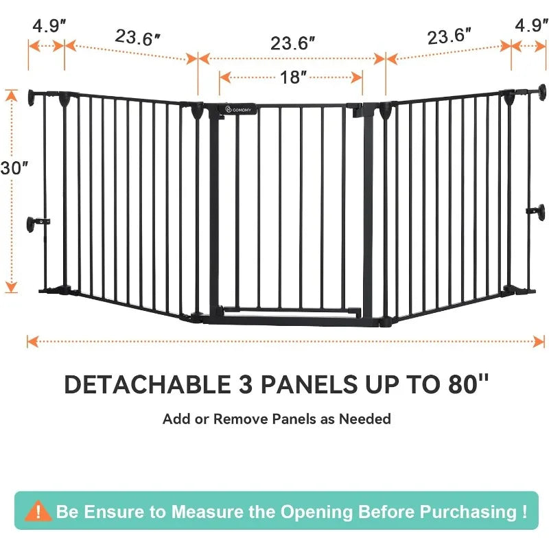 80" Extra Wide Baby Gate, Dog Gate for House Stairs, Doorways, Fireplace, Auto Close Pet Gate with Door Walk Through