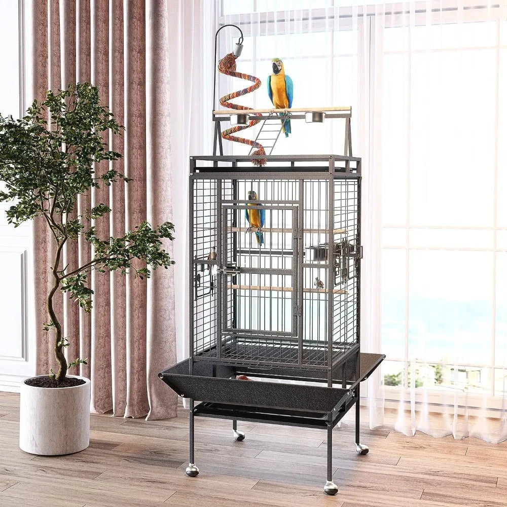 82 Inch Bird Flight Cage With Rolling Stand & Bottom Tray