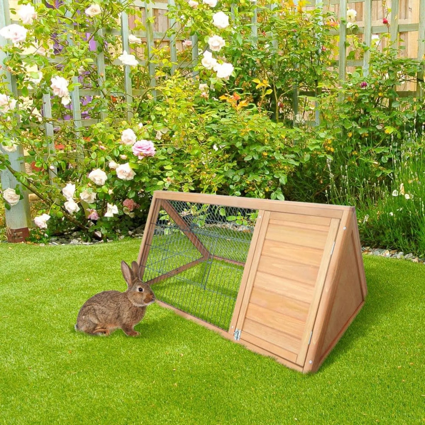 US 45.75 in. W x 24.5 in. D x 20.75 in. H Wooden A-Frame Outdoor Rabbit Cage