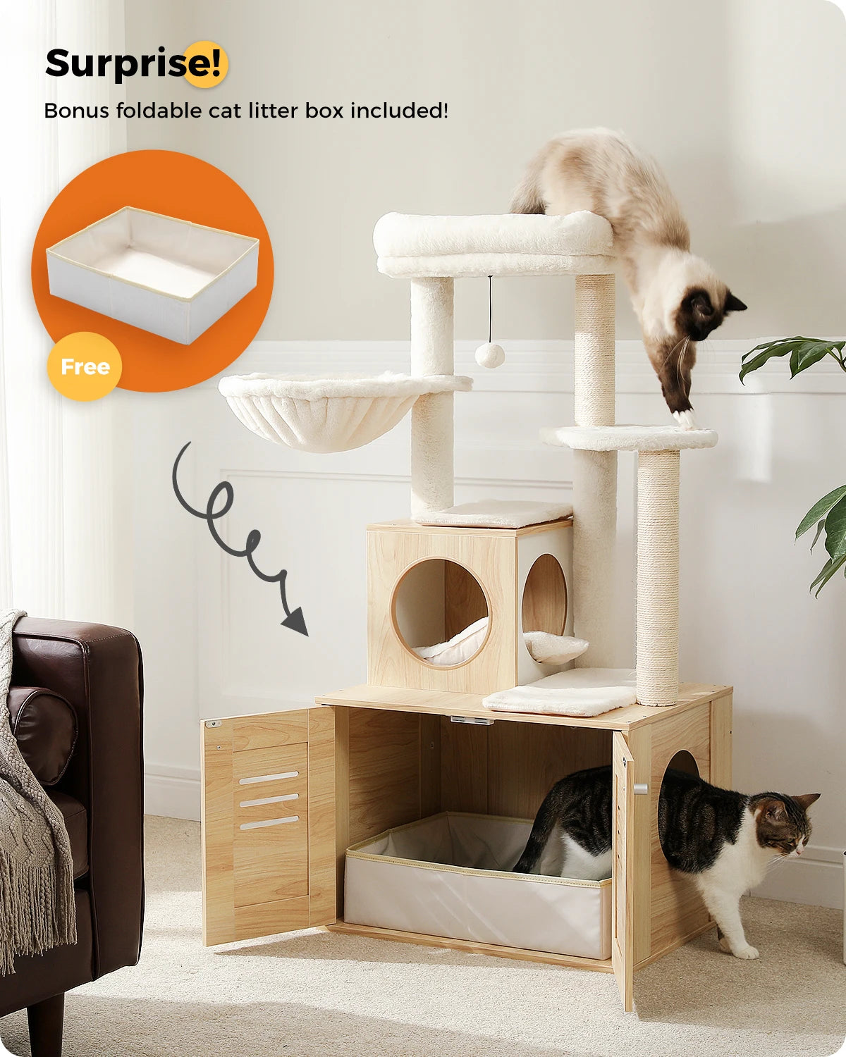 Multi-Level Cat Tower with Cat Litter Box