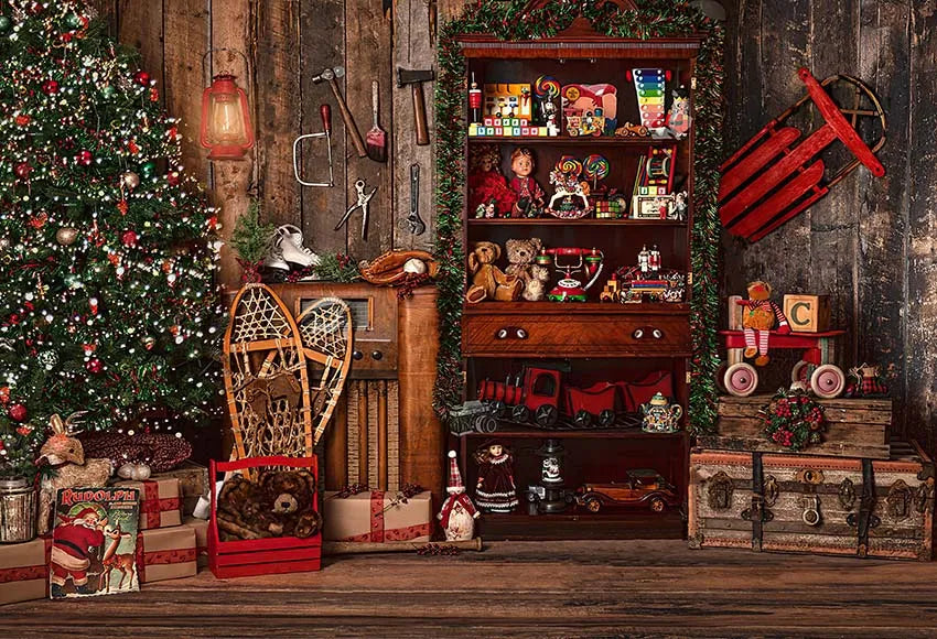 Photography Background Winter Christmas Santa's Toy Shop