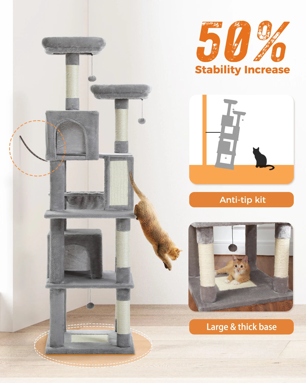 Large Cat Tree for Indoor Cats , Multi-Level Plush with Natural Sisal Scratching Post Condos Perches Hammock