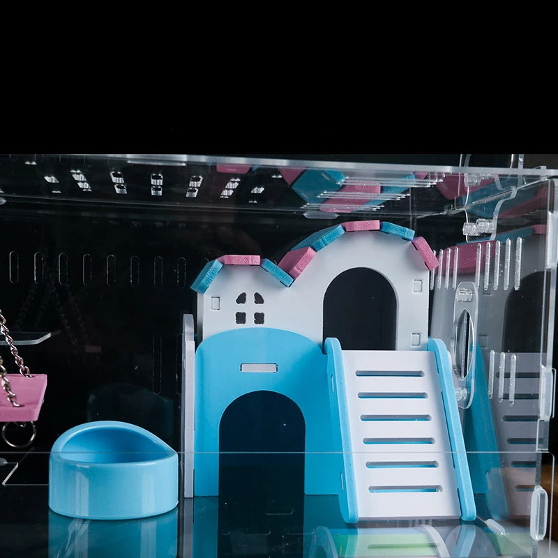 Acrylic Hamster Cage Transparent Double Villa