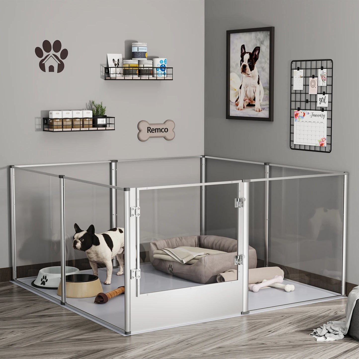 Acrylic Dog Playpen Fence with Waterproof Fertility Pad for Cats or Puppies