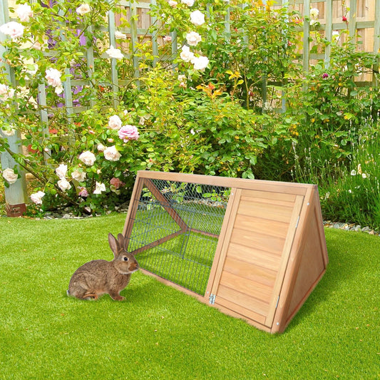 US Wooden A-Frame Outdoor Rabbit Cage Small Animal Hutch with Outside Run & Ventilating Wire