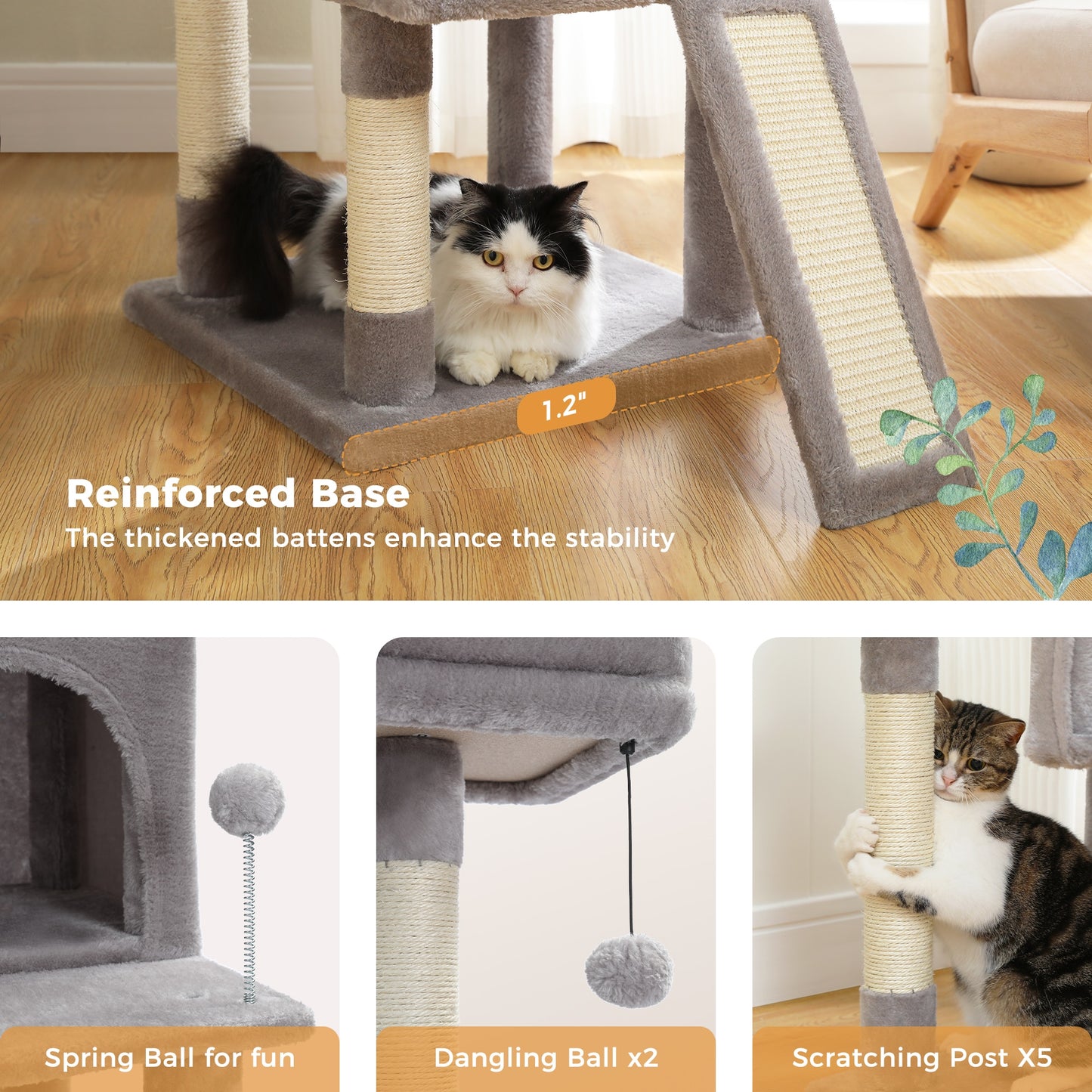 Tree With Cozy Perches Stable Cat Climbing Frame Cat Scratch Board Toys Gray&Beige