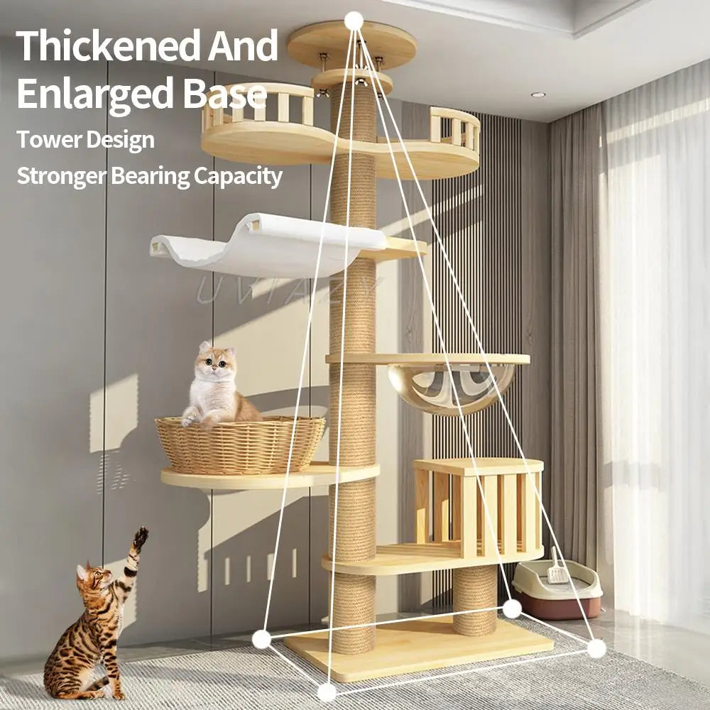 Multi-Level Ceiling Cat Tree Shelf  Wood Climbing Frame Scratching Post