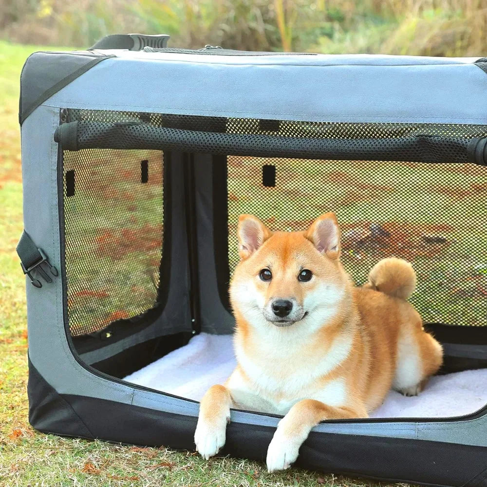 4-door soft dog bed with anti chewing mesh window, indoor and outdoor travel dog cage