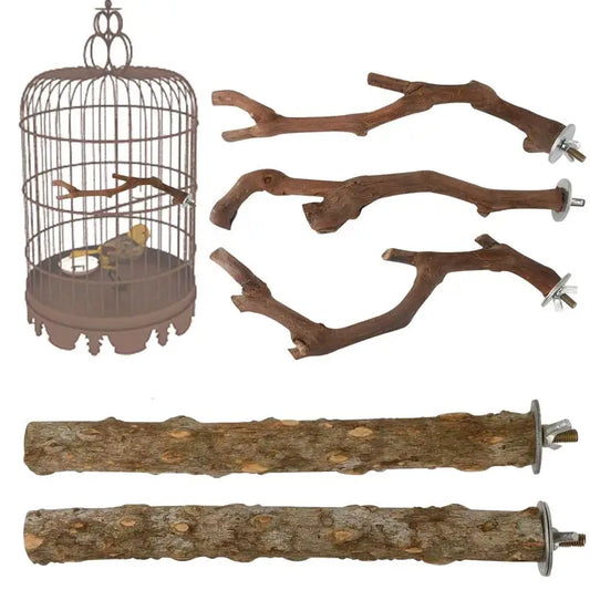 Natural Wooden Parrots Cage Perch Toys