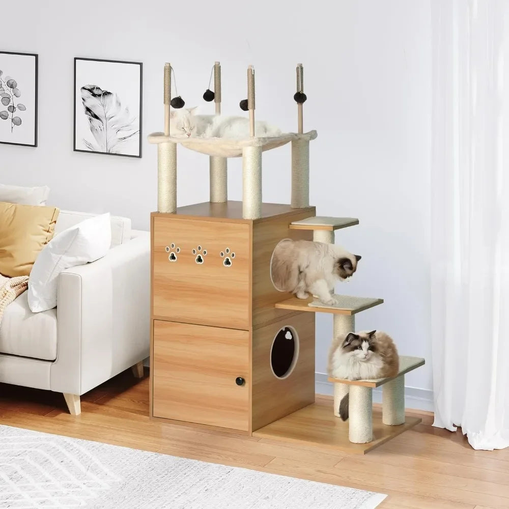 Modern Cat Tree With Litter Box Enclosure