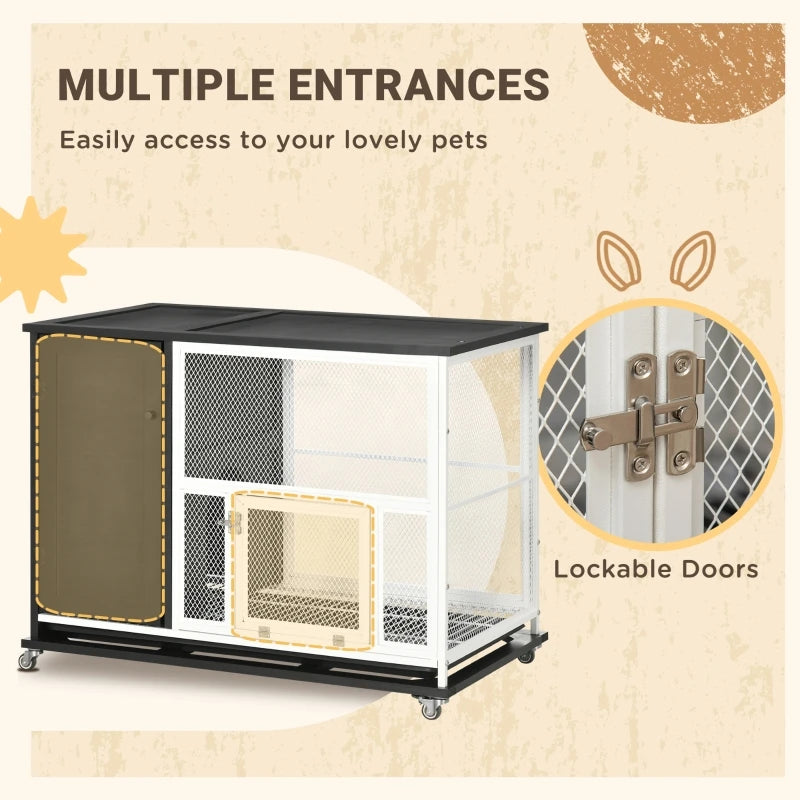 Indoor Rabbit Hutch Furniture with Wheels, Side Table with Removable Tray, 38" L x 22" x 29.5",